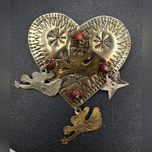 ❤️ Artisan Tin Heart Brooch with Star & Angels Charms Made in Manila